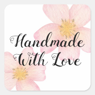 Small Business Handmade With Love - Pink Floral Square Sticker