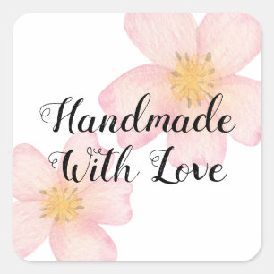 Small Business Handmade With Love - Pink Floral Square Sticker