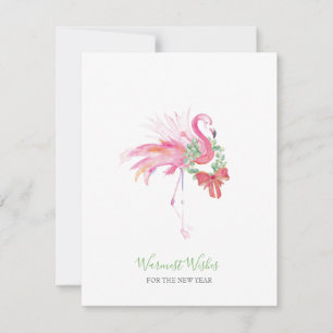 Small Business Holiday Card Pink Flamingo