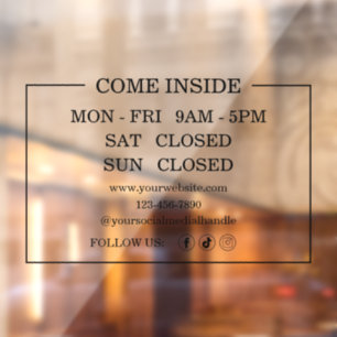 Small Business Hours Window Cling