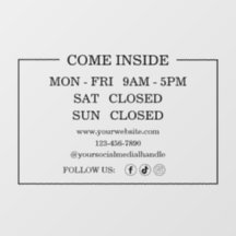 Small Business Hours Window Cling