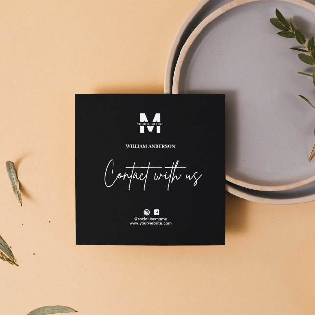 Small Business Instagram Facebook QR Code Black Square Business Card (Creator Uploaded)