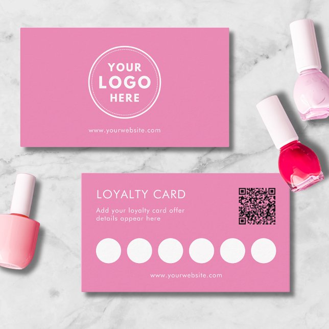 Small Business Logo QR Loyalty Card (Modern pink logo small business loyalty card, for service business beauty nail bar hair salon QR)
