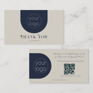 Small Business Logo Thank You QR Card Navy Beige