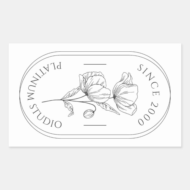 Small Business Minimalist Floral Packaging  Rectangular Sticker (Front)