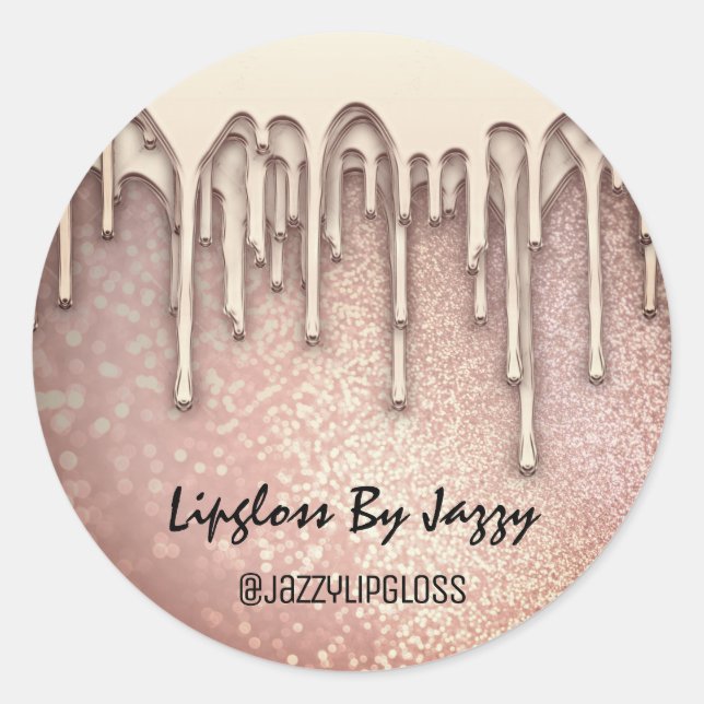 Small Business Packaging Rose Gold Drips Classic Round Sticker (Front)