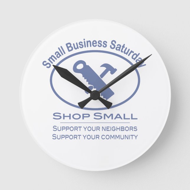 Small Business Saturday - Hardware blue Round Clock (Front)