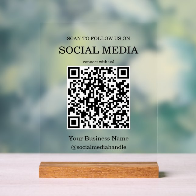 Small Business Social Media QR Code Acrylic Sign (Neutral)