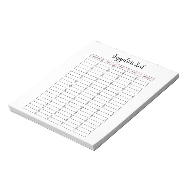 Small Business Suppliers List Notepad (Rotated)