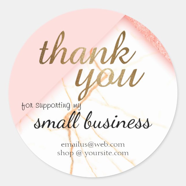 Small Business Thank You Gold Pink Customised Classic Round Sticker (Front)