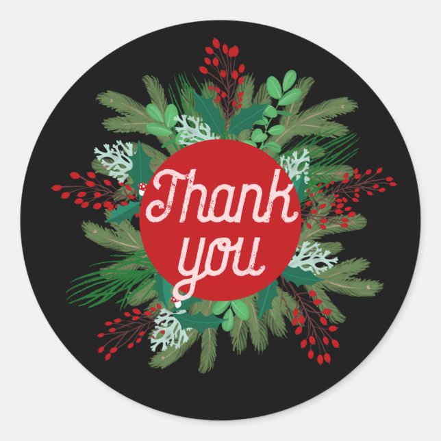Small business Thank you Holiday wreath red pink  Classic Round Sticker (Front)