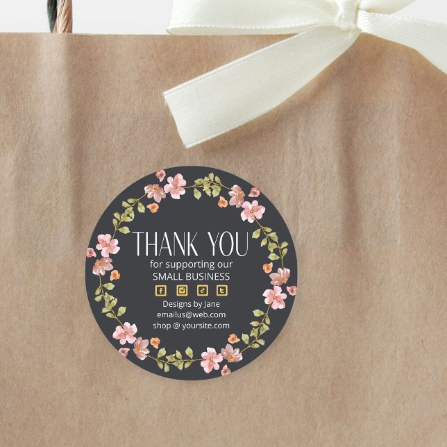 Small Business Thank You Logo Dusty Pink Floral Classic Round Sticker (Creator Uploaded)