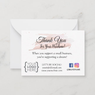 SMALL BUSINESS THANK YOU ORDER CARD BLUSH PINK 