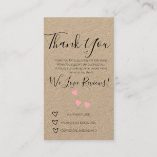 Small Business Thank You Shop Review Hearts Busin Card