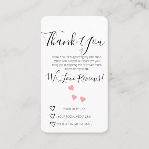 Small Business Thank You Shop Review Hearts Card