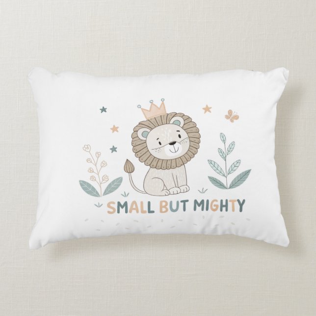 Small But Mighty Baby Lion – Minimalist Nursery Decorative Cushion (Front)