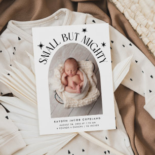 Small But Mighty Stars White Photo Birth Announcement