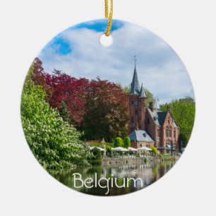 Small castle near lake in Bruges, Belgium Ceramic Ornament