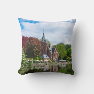 Small castle near lake in Bruges, Belgium Cushion
