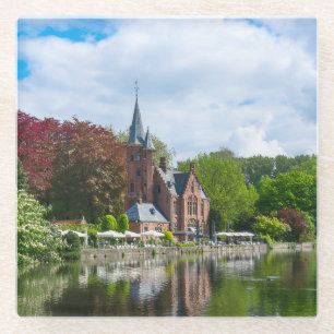 Small castle near lake in Bruges, Belgium Glass Coaster