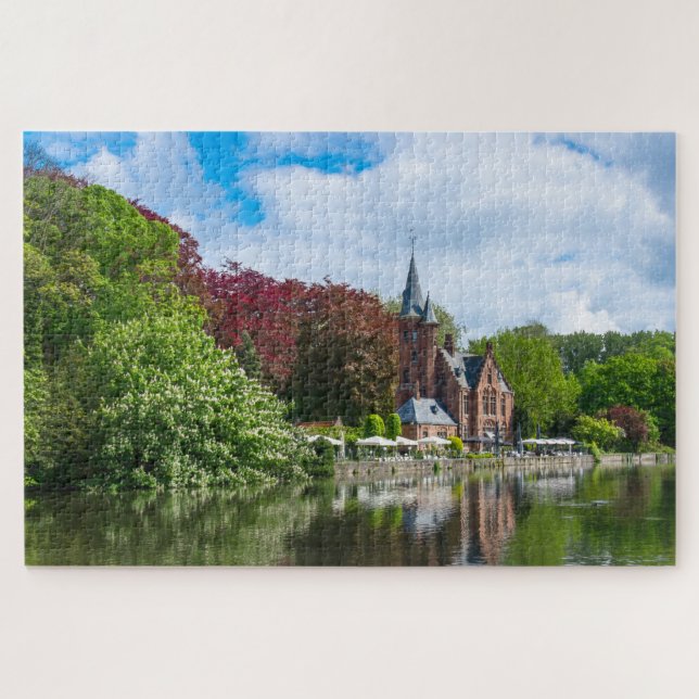 Small castle near lake in Bruges, Belgium Jigsaw Puzzle (Horizontal)