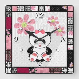 Small cat square wall clock