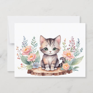 Small cat with flowers postcard