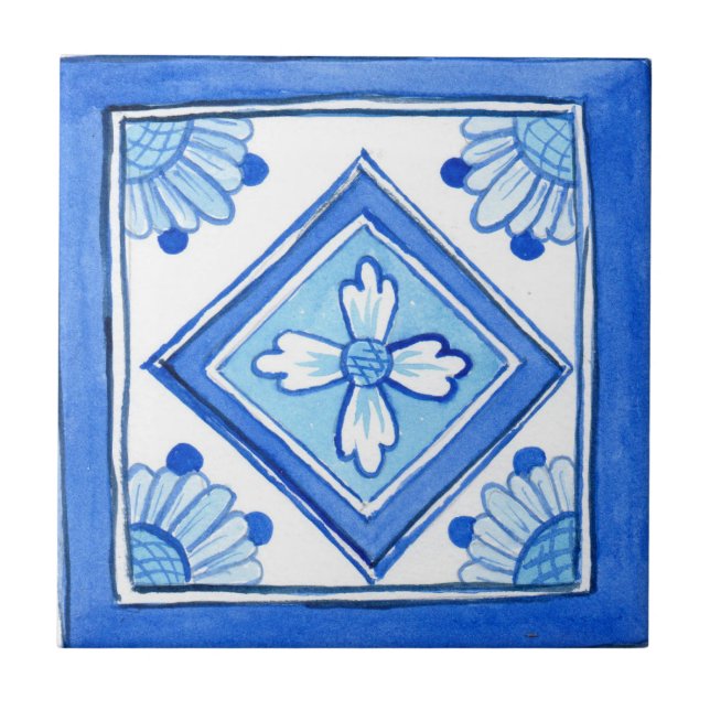 Small ceramic tile Sicilian style P2.Blue (Front)