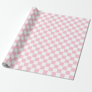 Small Checkers Cotton Candy Pink White Chequered Wrapping Paper