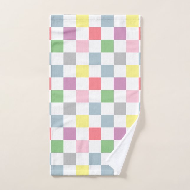 Small Checkers Pastel Colours White Chequered   Hand Towel (Hand Towel)