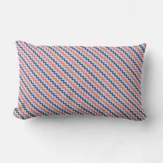 Small chevron pattern dark blue orange and lilac lumbar cushion