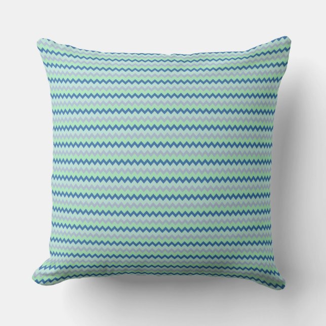 Small chevron pattern in green blue colours cushion (Front)