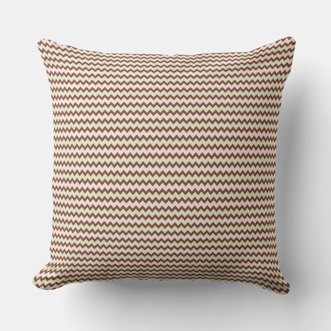 Small chevron pattern in natural brown pink green cushion (Front)