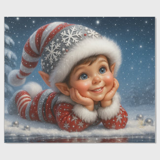 Small Christmas Elf in Glitzer Snow Wrapping Paper