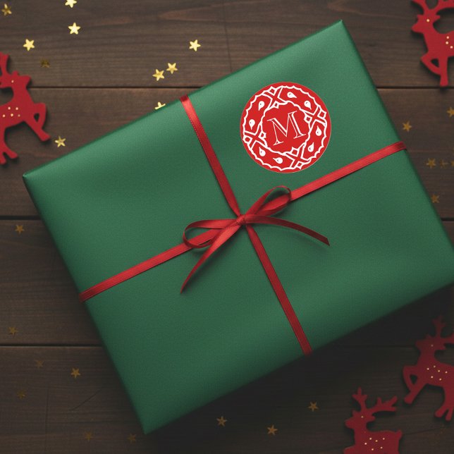 Small Christmas envelope seal with wreath monogram (Elegant Christmas gift sticker with monogram)