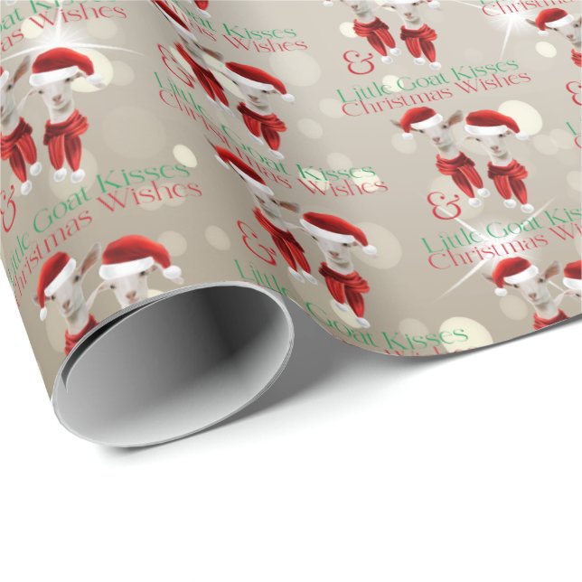 Small Christmas Wishes Little Goat Kisses Gold Wrapping Paper (Roll Corner)