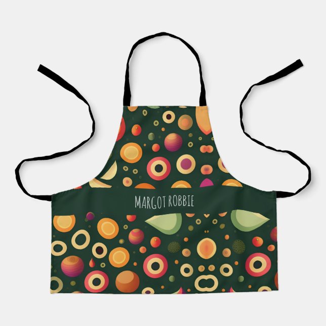 Small Circles Yellow Black Geometric Pattern Apron (Front)