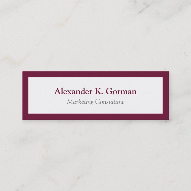 Small classic burgundy border solid professional mini business card (Front)