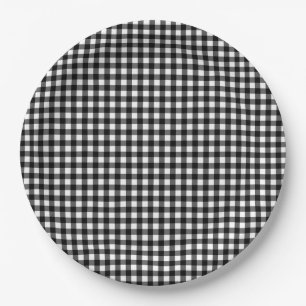 Small Classic Gingham Check Plaid Pattern Black   Paper Plate