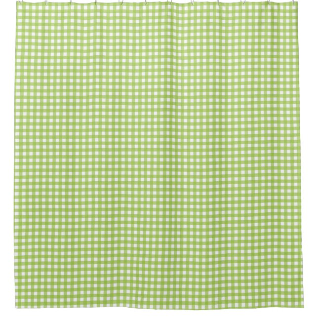 Small Classic Gingham Check Plaid Pattern Green Shower Curtain (Front)