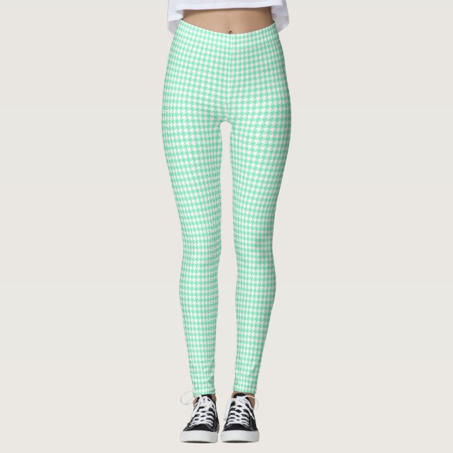 Small Classic Mint Pepita Houndstooth Pattern  Leggings (Front)