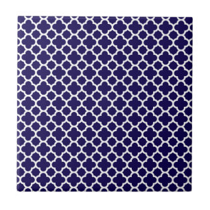 Small Clover Quatrefoil Pattern Cobalt Blue Ceramic Tile