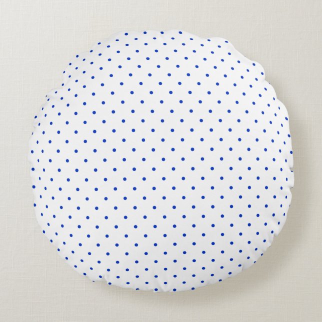 Small Cobalt Blue Polkadots on White Round Pillow (Front)