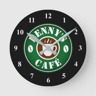 Small coffee shop wall clock with custom name