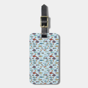 Small Colorful Fish Pattern on Blue Luggage Tag