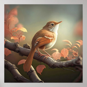 Small Colourful Bird Perched on a Branch AI Nature Poster