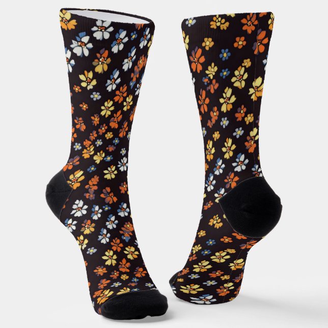 Small Colourful Flowers Pattern Socks (Angled)