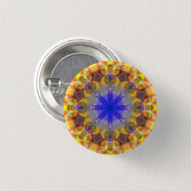 Small Colourful Psychedelic Dreamy Mandala Button (Front & Back)
