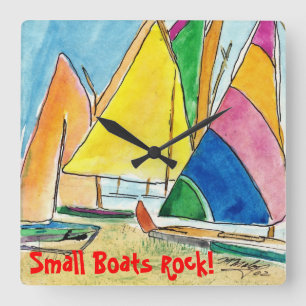 Small Colourful Sailboats On Beach Clock