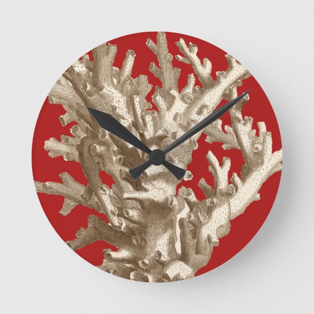 Small Coral in Red Round Clock (Front)